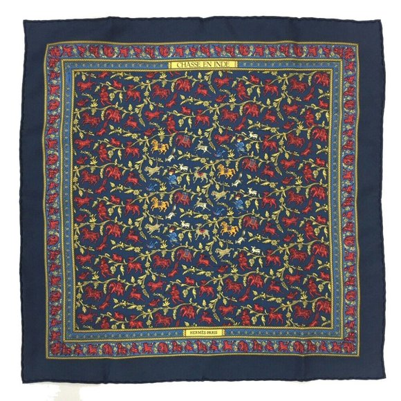 194207L Hermes Scarf Chasse En Inde Petit Carre Multicolor Silk 100% - Picture 1 of 9